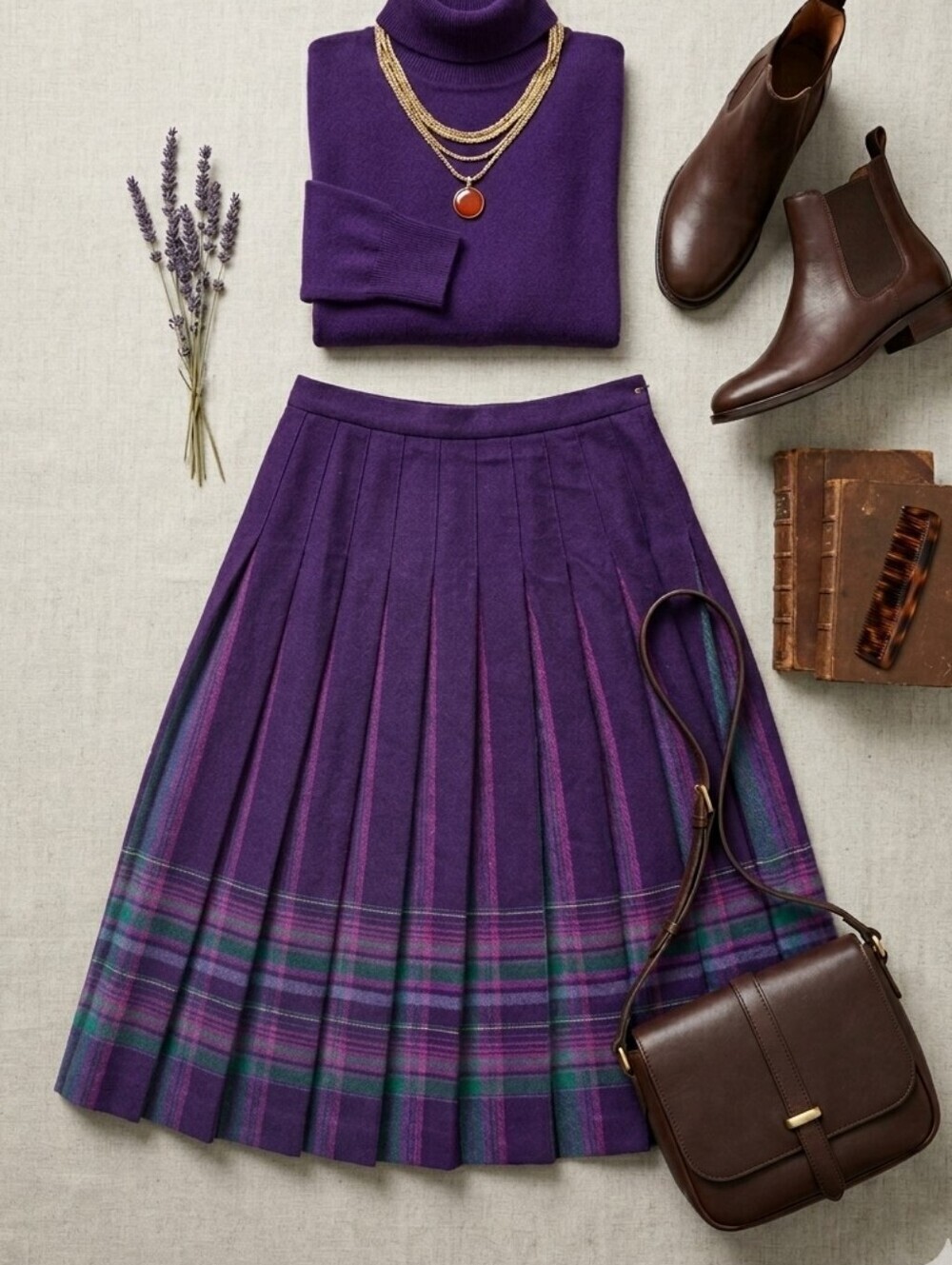 Vintage Pendleton Wool Purple Plaid Pleated Skirt